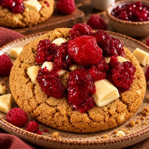 Cookie aux framboises fraîches et pépites de chocolat blanc