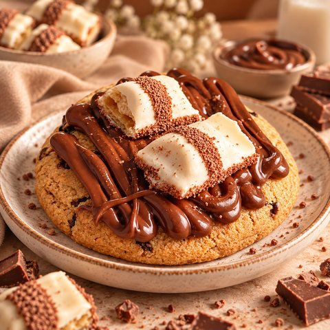 Le Croquant Blanc : cookie nappé de pâte à tartiner aux noisettes et couvert d'éclats de gaufrette au chocolat blanc