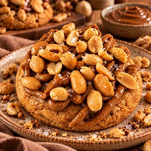 Cookie au beurre de cacahuète recouvert de cacahuètes entières grillées