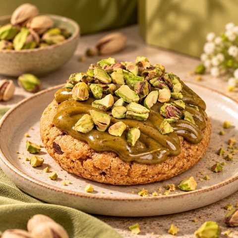 Cookie au praliné pistache maison avec éclats de pistaches torréfiées
