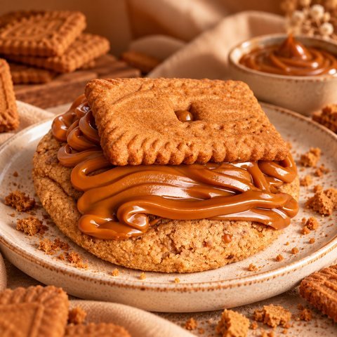 Cookie nappé de pâte de spéculoos avec un biscuit spéculoos entier