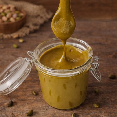 Praliné pistache maison dans un pot en verre